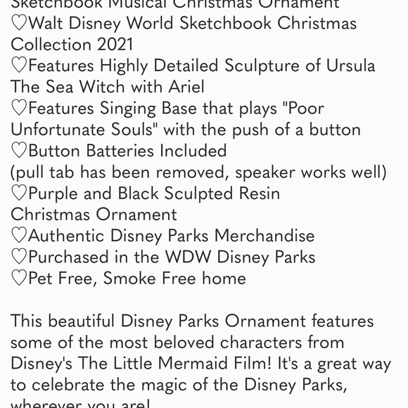 🎄Disney The Little Mermaid Ursula & Ariel Sketchbook Ornament plays music NWT - Picture 5 of 7
